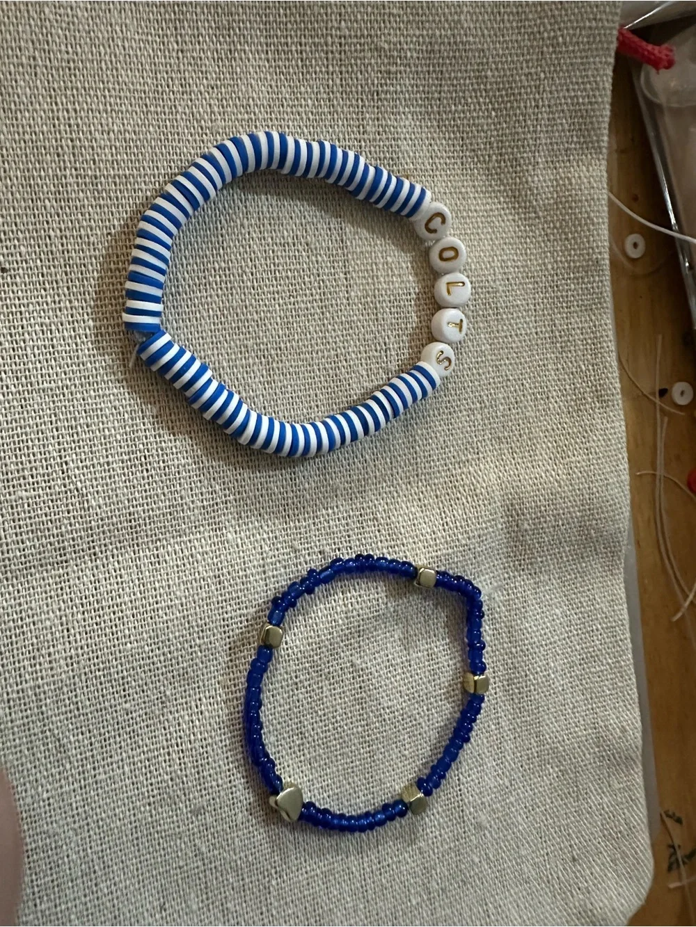 Blue Beaded Bracelet with Gold Heart Accent -